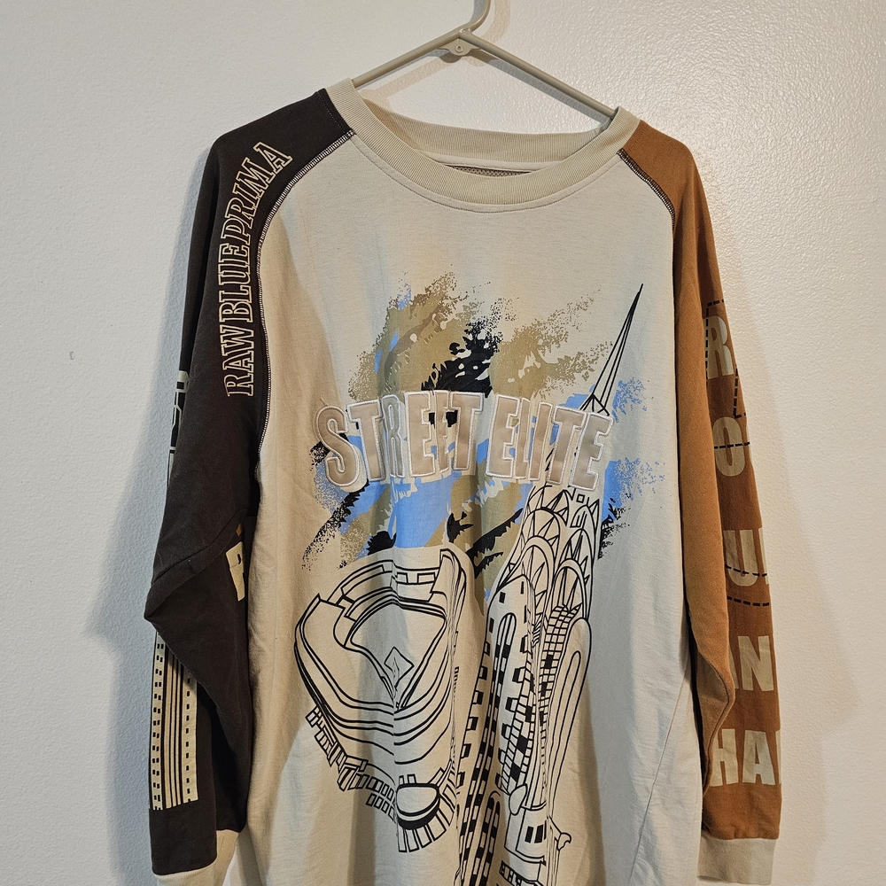 Y2K Raw Blue Street Elite Graphic Long Sleeve Shirt Sz L
